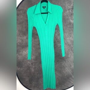 Express Women’s Emerald Green Ribbed Polo Midi Dress XS